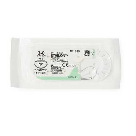 Ethilon Nonabsorbable Suture with Needle, Nylon Monofilament, Size 3-0, PS-2 0.375 Circle Precision Reverse Cutting Needle, Sterile - 1669H-Dozen - LL Medico
