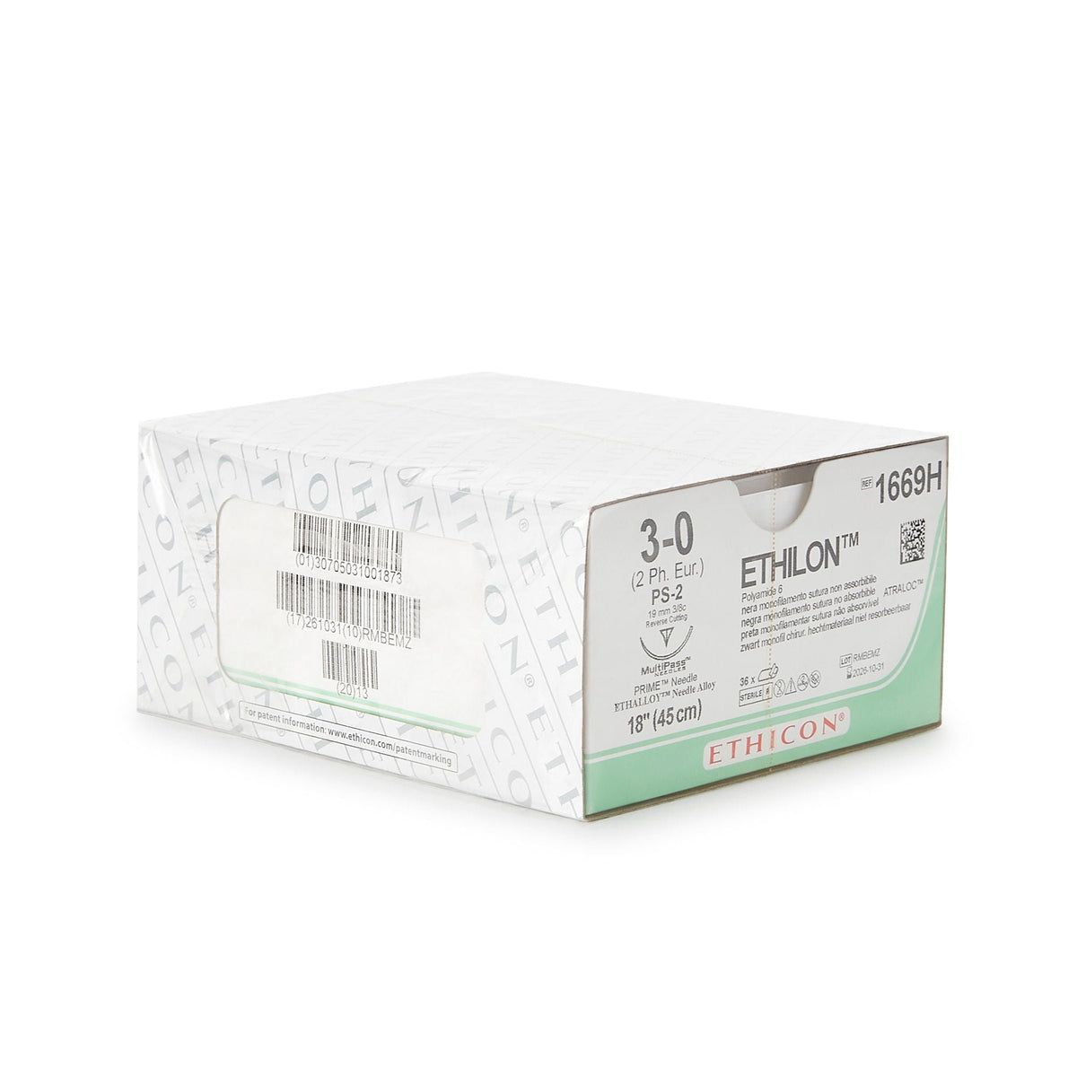 Ethilon Nonabsorbable Suture with Needle, Nylon Monofilament, Size 3-0, PS-2 0.375 Circle Precision Reverse Cutting Needle, Sterile - 1669H-Dozen - LL Medico