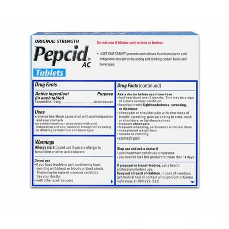 Pepcid AC Original Strength Acid Reducer Tablets, Famotidine 10 mg
