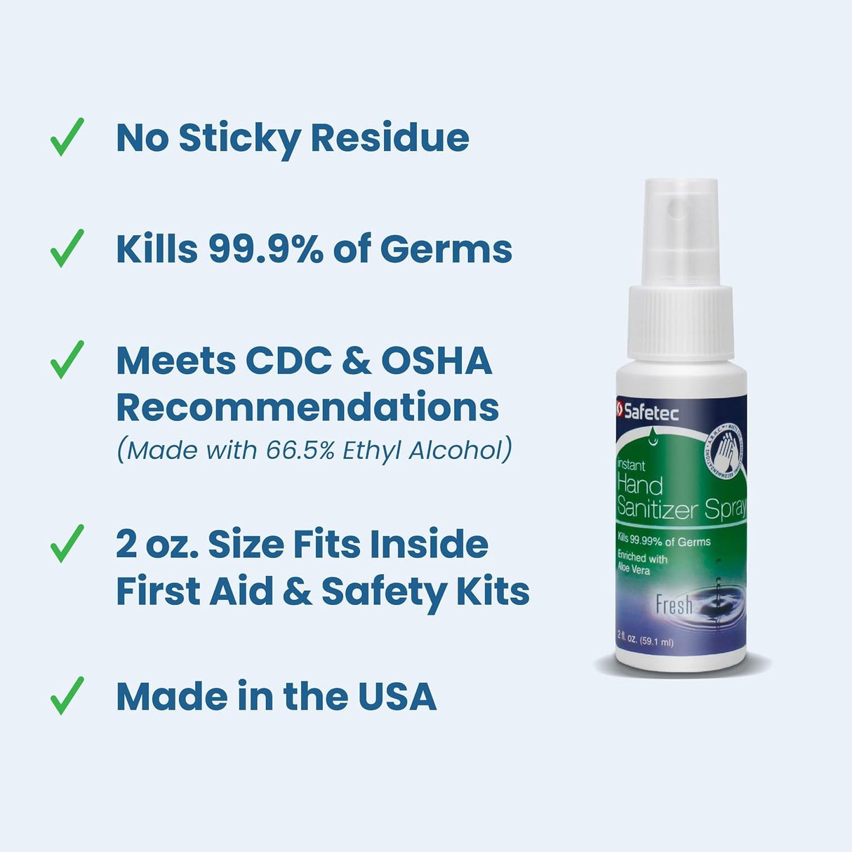 Safetec Instant Hand Sanitizer Spray, Fresh Scent, 2 fl oz, Case of 24