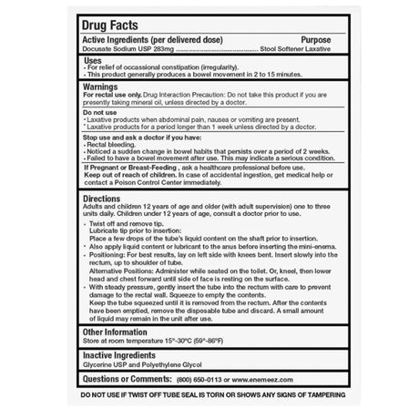 Enemeez Docusate Sodium Mini Enema, 283 mg, 0.3 oz - 17433987603 - LL Medico