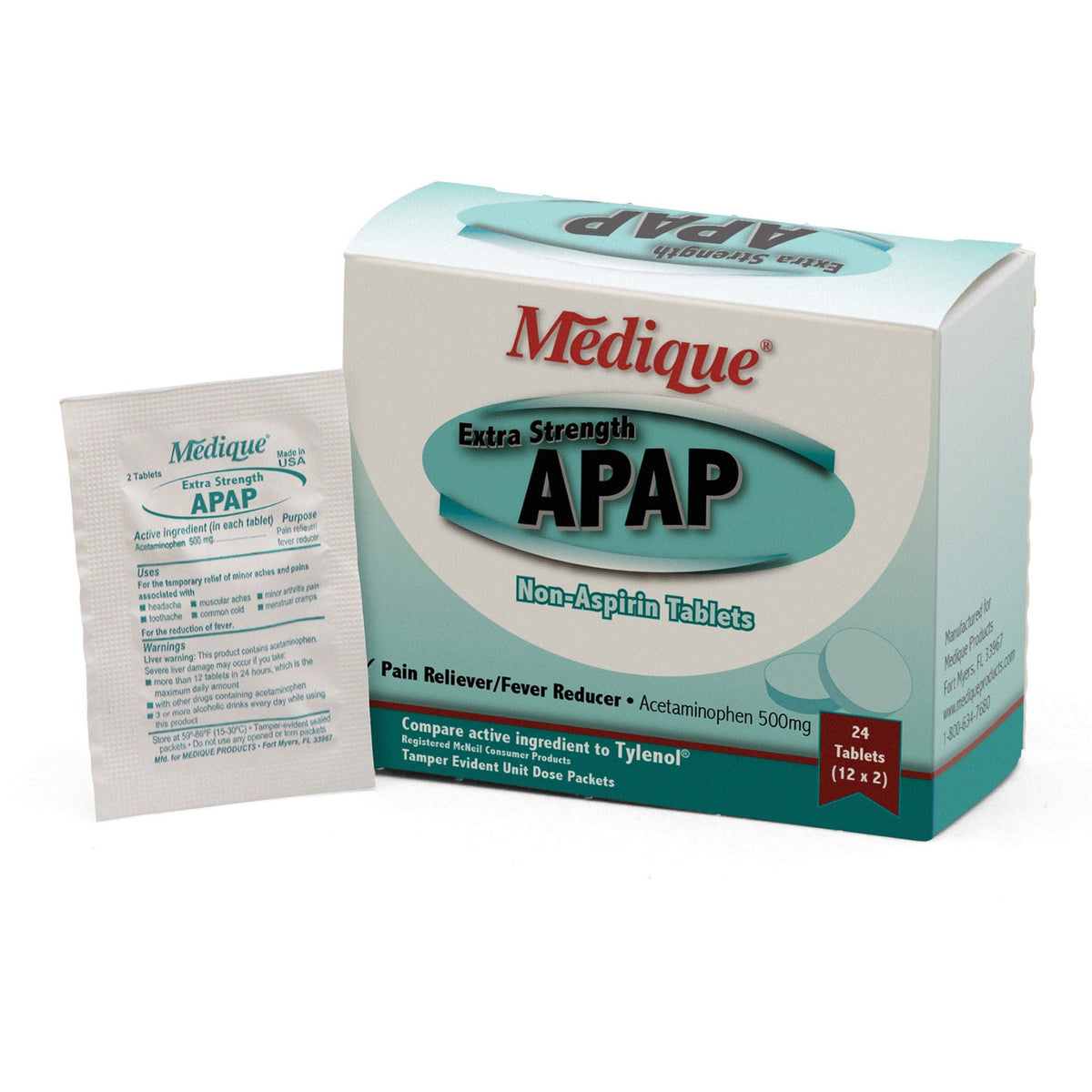 Medique APAP Extra Strength Acetaminophen Pain Relief, 500 mg, Unit Dose Tablet - 17564 - LL Medico