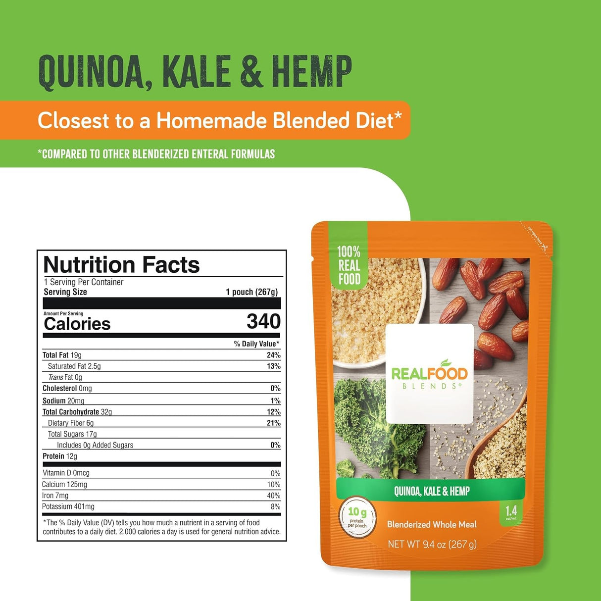 Real Food Blends Tube Feeding Formula, Quinoa, Kale & Hemp, 9.4 oz