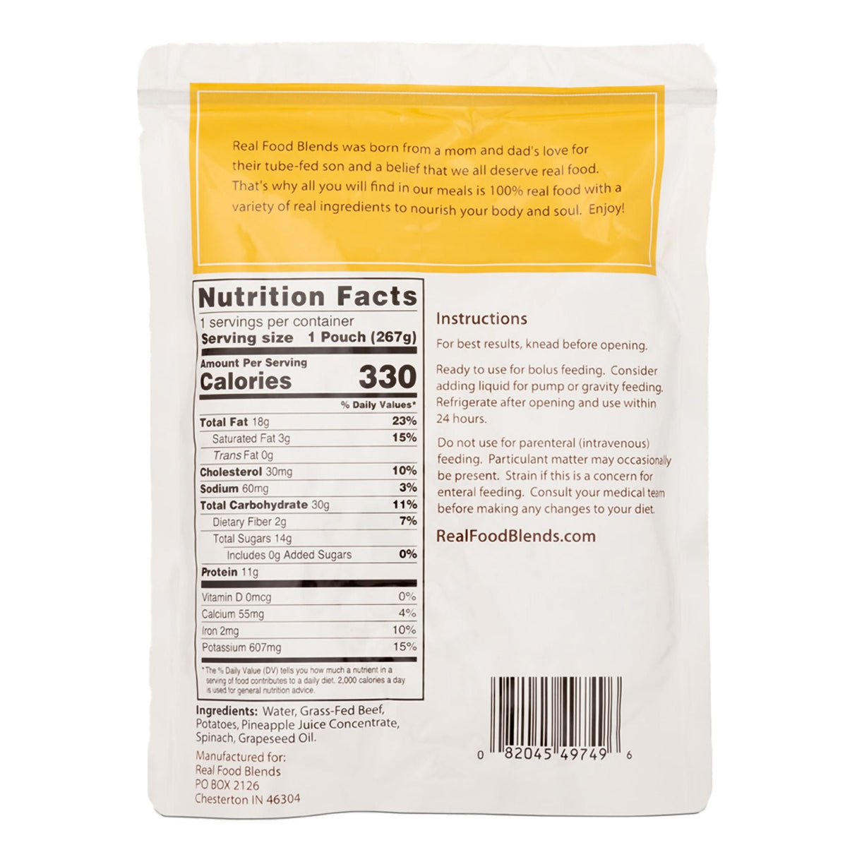 Real Food Blends Tube Feeding Formula, Beef, Potatoes & Spinach, 9.4 oz