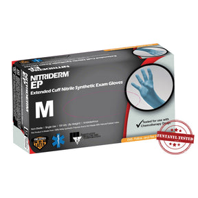 NitriDerm EP Extended Cuff Nitrile Exam Gloves, Medium, Box of 100 - 182200 - LL Medico