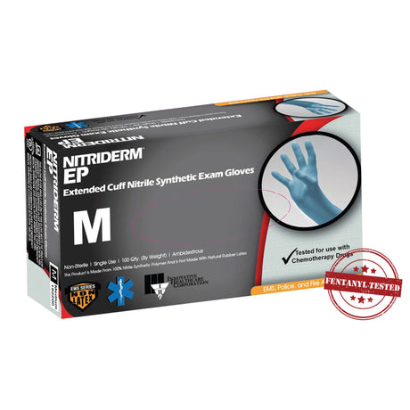 NitriDerm EP Extended Cuff Nitrile Exam Gloves, Medium, Box of 100