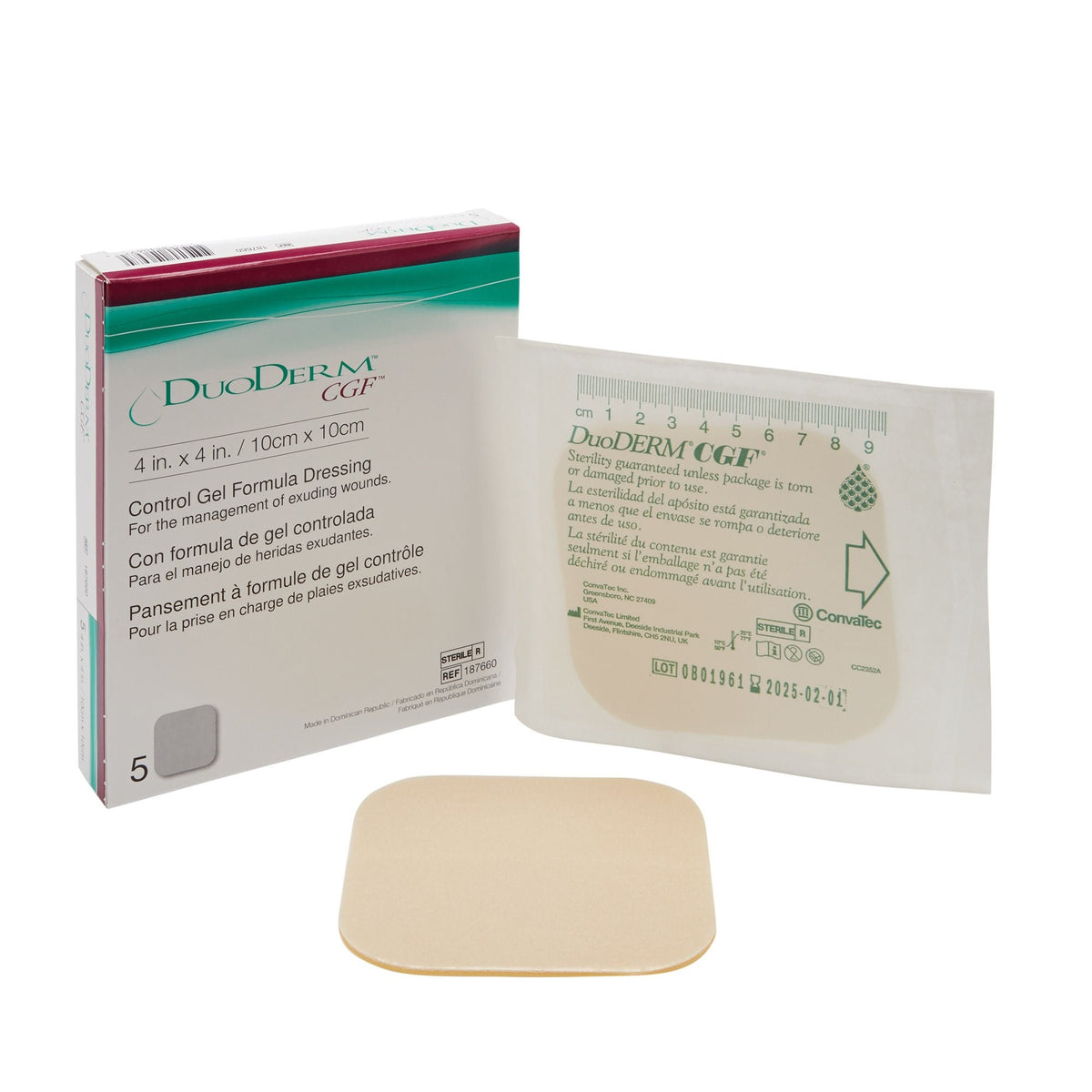DuoDERM CGF Hydrocolloid Dressing, Foam Backing, 4" x 4" Square, Beige, Sterile - 187660 - LL Medico