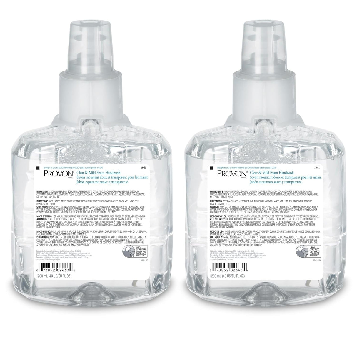 Provon Clear and Mild Foam Handwash, Unscented, 1200 mL Dispenser Refill