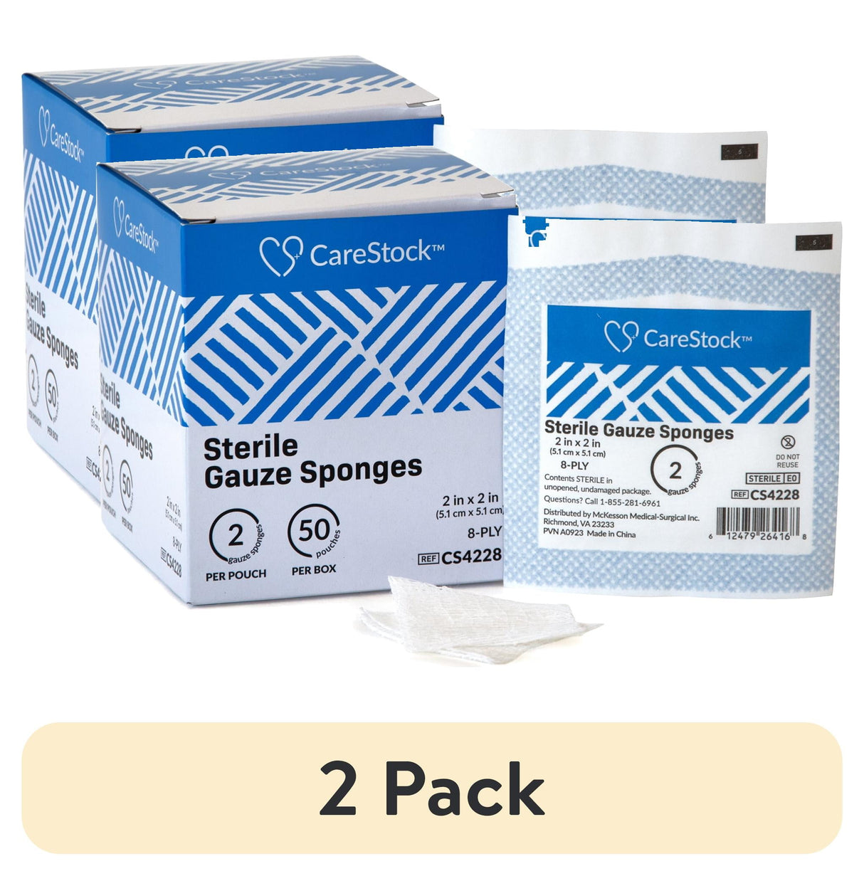 CareStock Gauze Sponge, 2 x 2 in. 12-Ply, Medical-Grade Cotton Wound Dressing