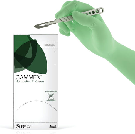 Ansell Gammex Non-Latex PI Polyisoprene Surgical Gloves, Sterile, Powder-Free, Green
