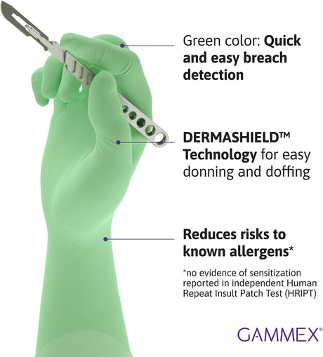 Ansell Gammex Non-Latex PI Ortho Polyisoprene Surgical Gloves, Sterile, Light Green