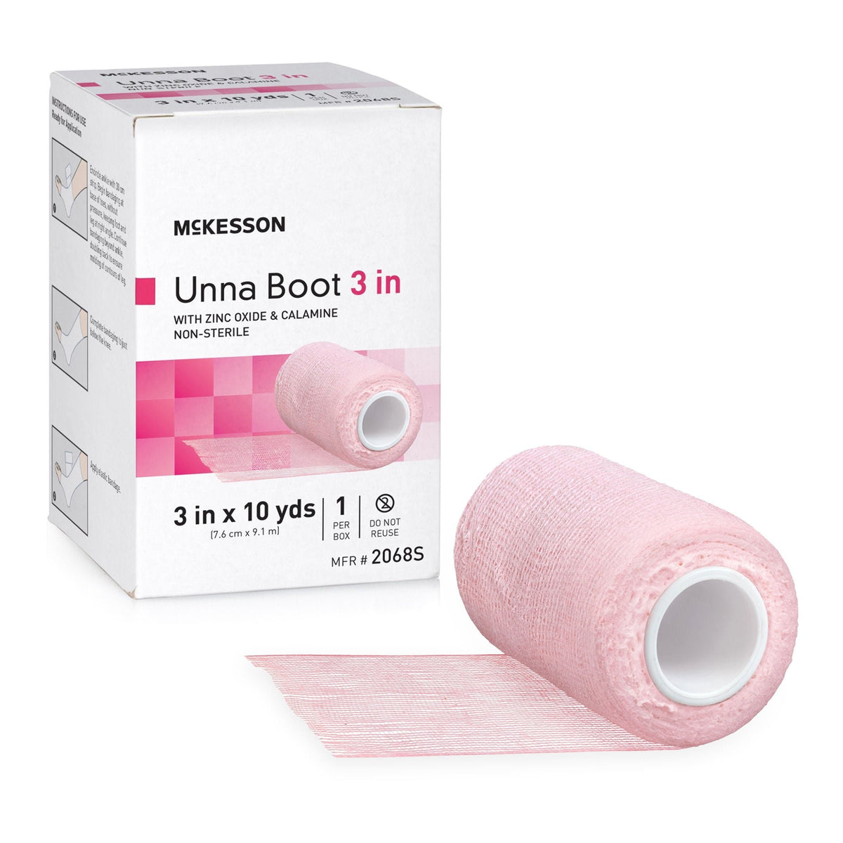 McKesson Unna Boot with Zinc Oxide and Calamine, Pink, Cotton, Non-Sterile, 3" x 10 yd - 2068S - LL Medico