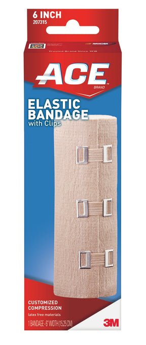 3M ACE Elastic Bandage, Clip Detached Closure, 6" x 5.33', Tan, Cotton / Polyester, Nonsterile, Standard Compression - 207315-Single - LL Medico