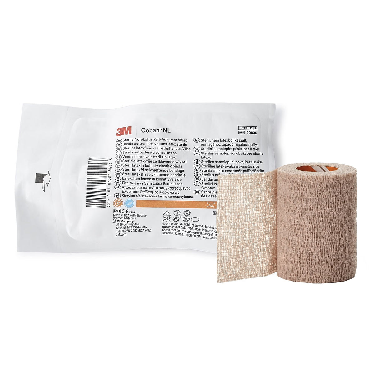 3M Coban LF Cohesive Bandage, Self-Adherent Closure, Tan, Elastic / Nonwoven, Sterile Latex-Free, Standard Compression - LL Medico
