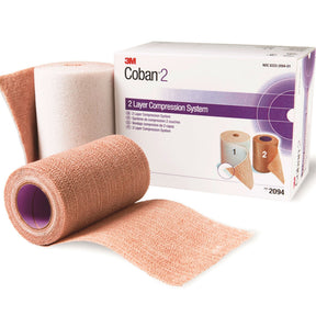 3M Coban 2, Two-Layer Compression Bandage System, 2.9 yard x 4" / 4" x 5.1 yard, Tan / White, Foam / Elastic, NonSterile, 35 to 40 mmHg - 2094N-Single - LL Medico