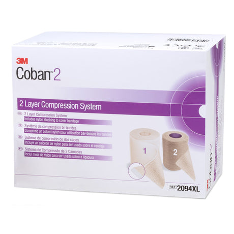 3M Coban 2, 2-Layer Compression Bandage System, Self-Adherent, Foam / Elastic, Tan / White, NonSterile, 35 to 40 mmHg - 2094XL-Single - LL Medico