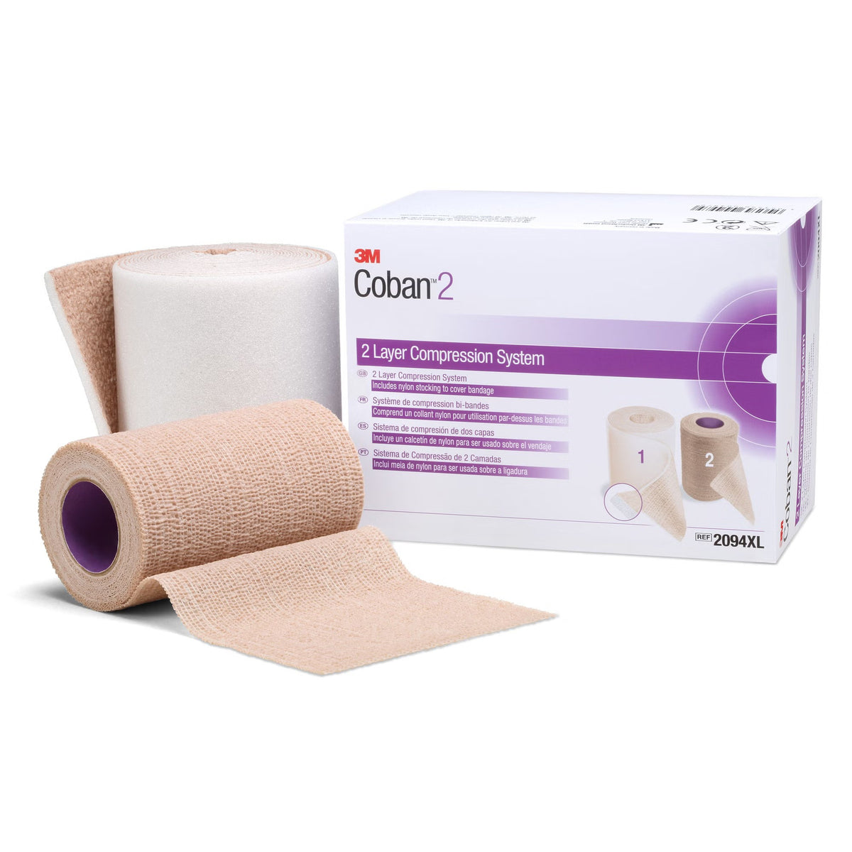 3M Coban 2, 2-Layer Compression Bandage System, Self-Adherent, Foam / Elastic, Tan / White, NonSterile, 35 to 40 mmHg - 2094XL-Single - LL Medico