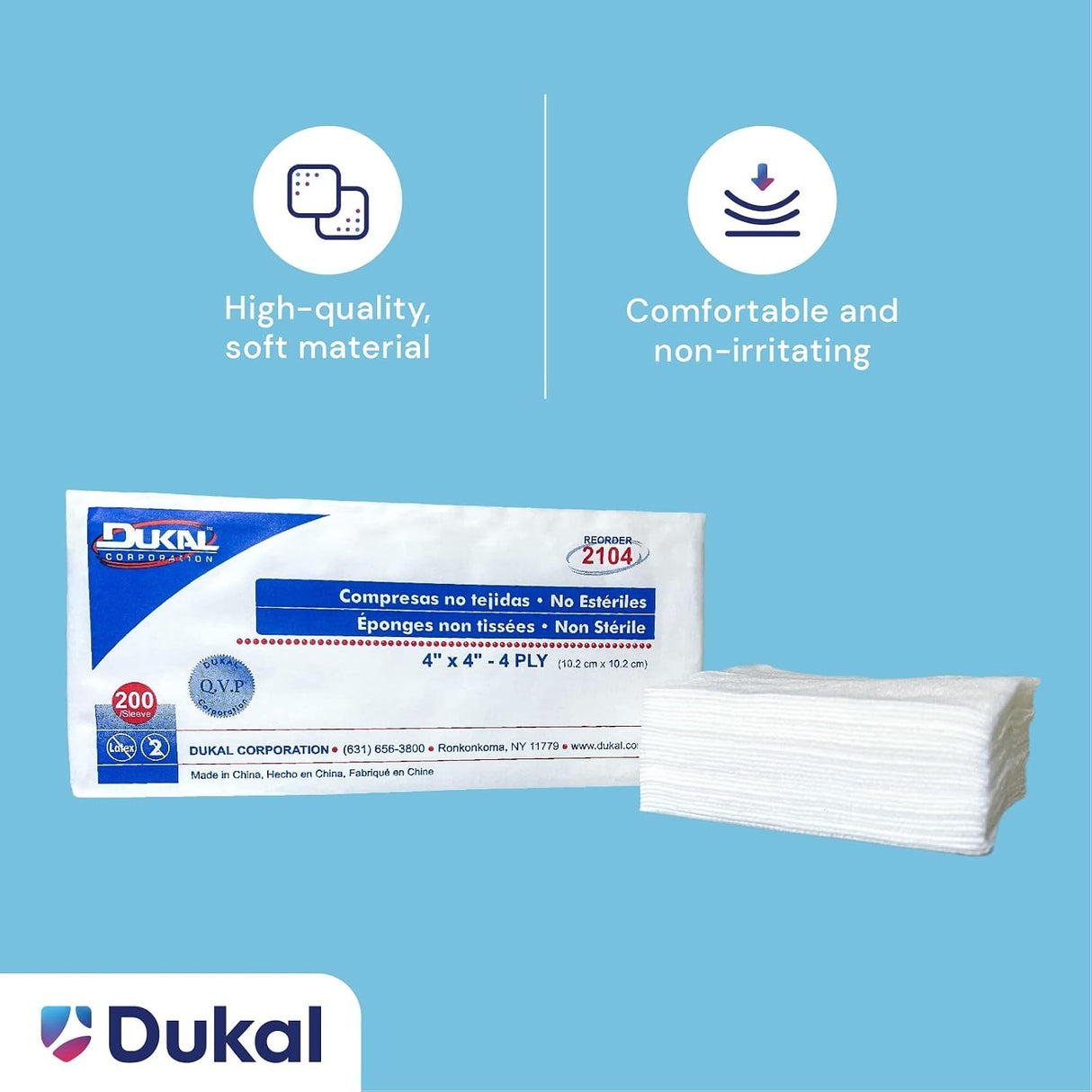Dukal Clinisorb Nonwoven Sponge, 4 x 4 Inch, 4-ply