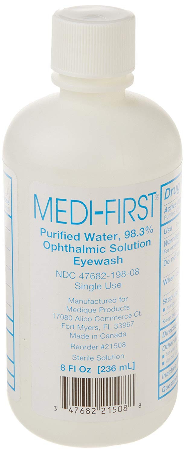 Medi-First Purified Water Ophthalmic Solution Eyewash, 98.3%, 8 oz, Sterile - 21508 - LL Medico