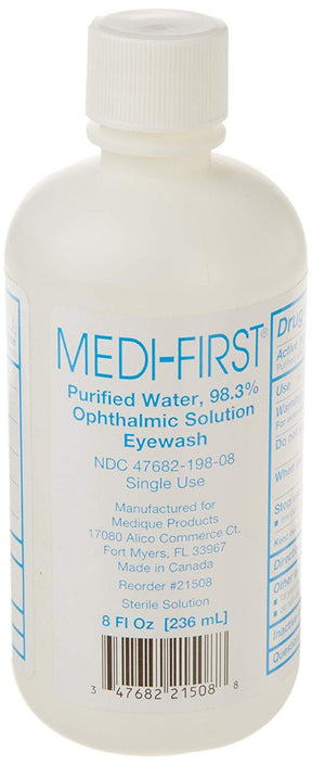 Medi-First Purified Water Ophthalmic Solution Eyewash, 98.3%, 8 oz, Sterile - 21508 - LL Medico
