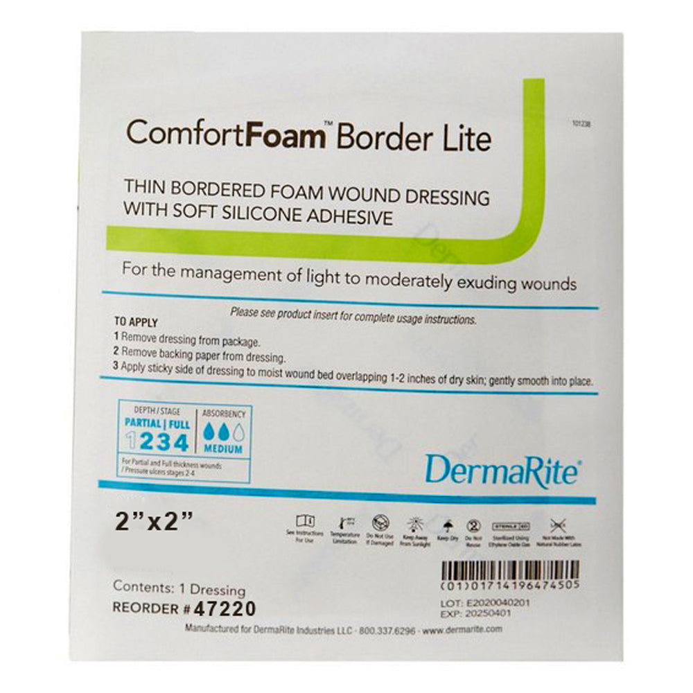 ComfortFoam Border Lite Thin Bordered Foam Wound Dressing, 2 x 2 Inch