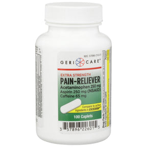 Geri-Care Extra Strength Pain Relief, Acetaminophen 250 mg / Aspirin 250 mg / Caffeine 65 mg, Caplet - 226-01-GCP - LL Medico