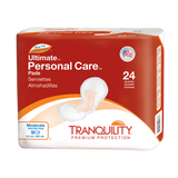 Tranquility Personal Care Pads by Tranquility offer discreet, moderate absorbency. The orange and white pack, with bilingual labeling and an absorbent pad image, includes 24 pads for reliable comfort.