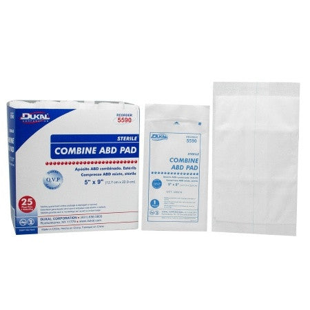 Dukal Abdominal Pad, 5 x 9 Inch, 1-Ply