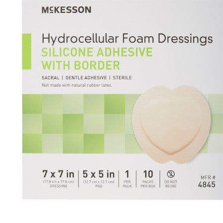 McKesson Silicone Adhesive with Border Silicone Foam Dressing, 7 x 7 Inch Sacral