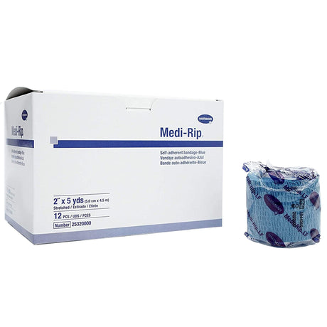Medi-Rip Cohesive Bandage, Self-Adherent Closure, 2" x 5 yd, Blue, Cotton, NonSterile, Standard Compression - 25320000-Single - LL Medico