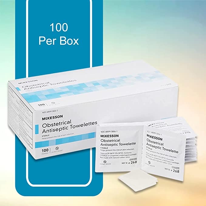 McKesson Obstetrical Antiseptic Towelettes, Sterile, 100 Count Box