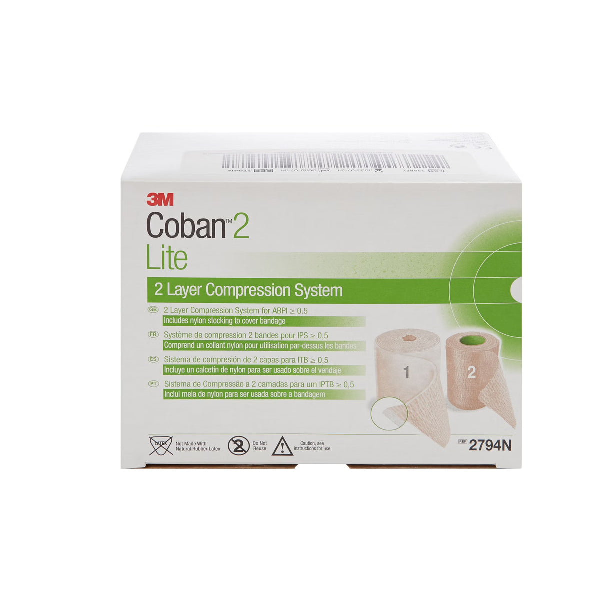 3M Coban 2 Lite Two-Layer Compression Bandage System, Self-Adherent, Pull On Closure, Tan / White, Foam / Elastic, NonSterile, 25 to 30 mmHg - 2794N - LL Medico