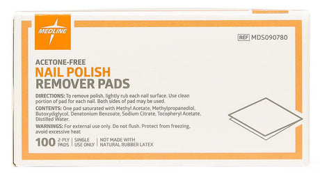 Medline Acetone-Free Nail Polish Remover Pads, Box of 100 - MDS090780 - LL Medico