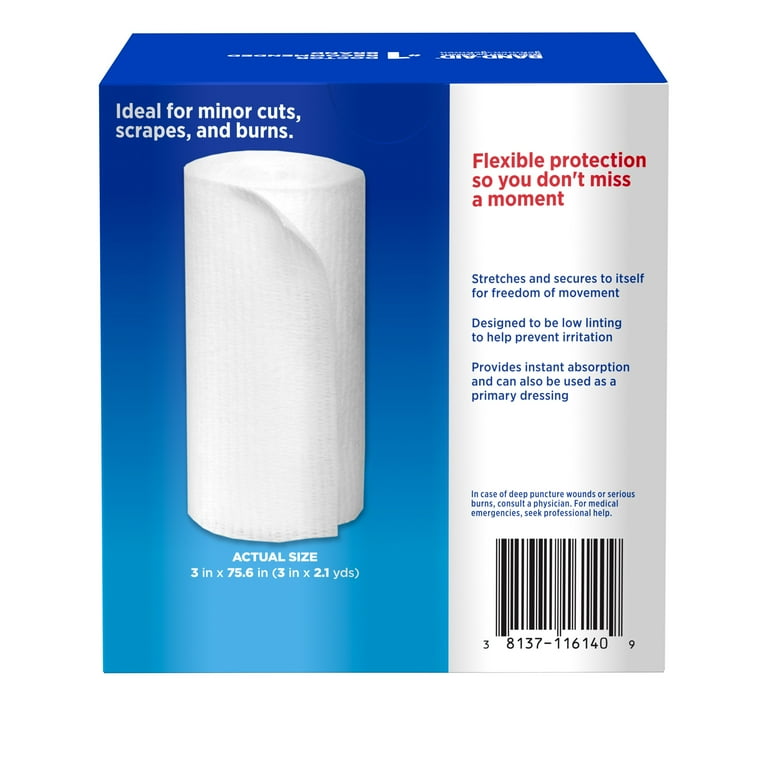 Band-Aid Flexible Rolled Gauze, 3 Inch x 2.1 Yard, 5 Rolls per Pack