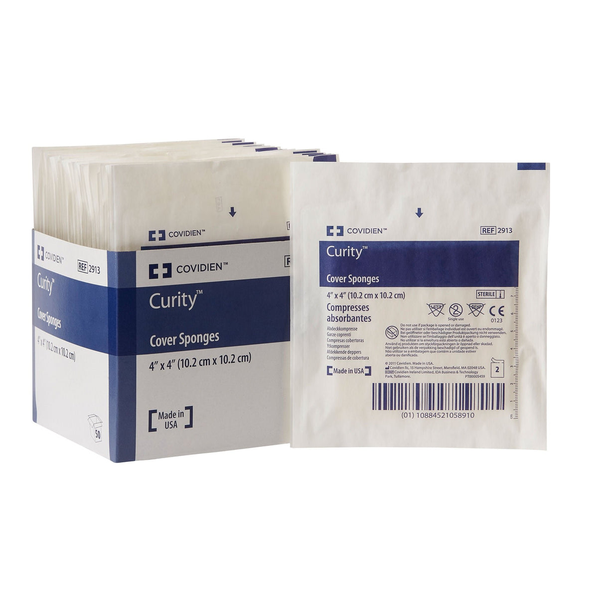 Curity Sterile Nonwoven Sponge, 4 x 4", 4-Ply, White, Nonwoven Cellulose - 2913 - LL Medico