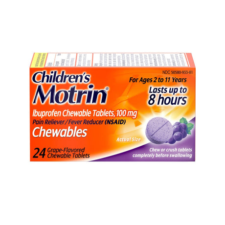 Children's Motrin Dye-Free Ibuprofen Chewable Tablets, Grape, 100 mg
