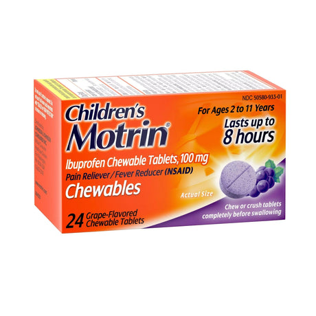 Children's Motrin Dye-Free Ibuprofen Chewable Tablets, Grape, 100 mg