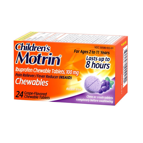 Children's Motrin Dye-Free Ibuprofen Chewable Tablets, Grape, 100 mg