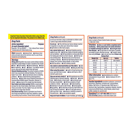 Children's Motrin Dye-Free Ibuprofen Chewable Tablets, Grape, 100 mg