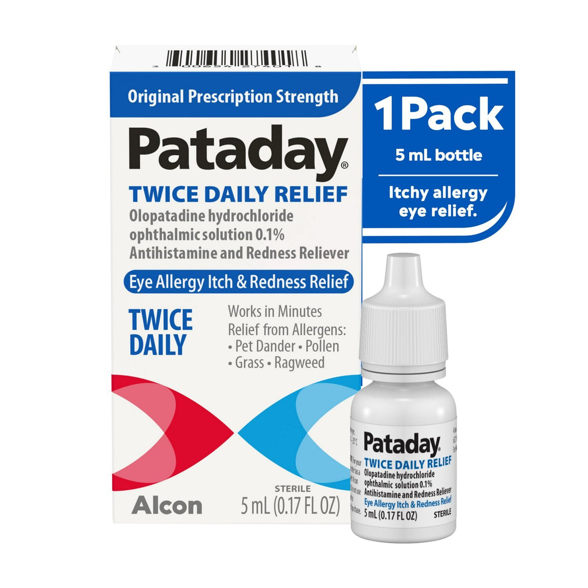 Pataday Twice Daily Relief Allergy Eye Drops, Olopatadine 0.1%, 5 mL - 00065427401 - LL Medico