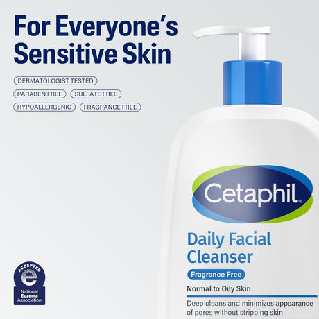 Cetaphil Daily Facial Cleanser Liquid, Fragrance Free, 16 fl oz