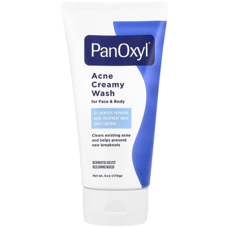 PanOxyl Acne Creamy Wash for Face & Body, 4% Benzoyl Peroxide, Unscented, 6 oz