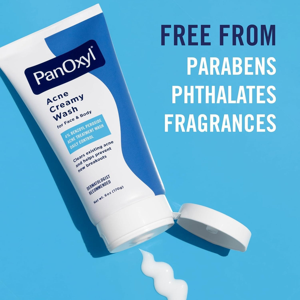 PanOxyl Acne Creamy Wash for Face & Body, 4% Benzoyl Peroxide, Unscented, 6 oz