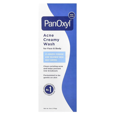 PanOxyl Acne Creamy Wash for Face & Body, 4% Benzoyl Peroxide, Unscented, 6 oz