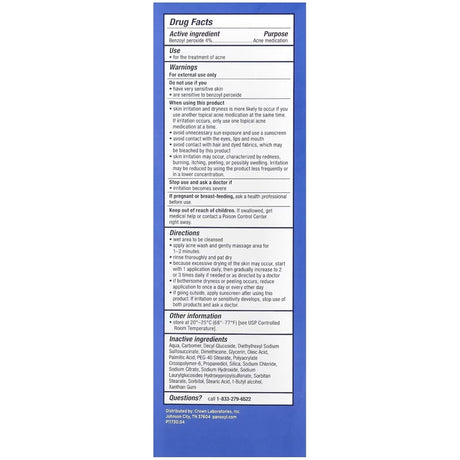 PanOxyl Acne Creamy Wash for Face & Body, 4% Benzoyl Peroxide, Unscented, 6 oz