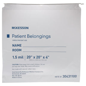 McKesson Patient Belongings Bag, Drawstring Closure, 4" x 20" x 20", Polyethylene, Clear - 30431100 - LL Medico