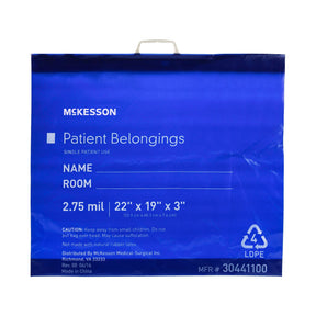 McKesson Medi-Pak Performance, Patient Belongings Bag, 3 x 19 x 22", Polyethylene, Snap Closure, Blue - 30441100 - LL Medico