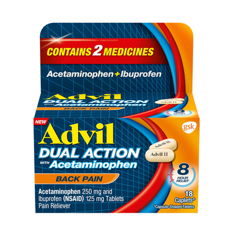 Advil Dual Action with Acetaminophen, Ibuprofen 125 mg / Acetaminophen 250 mg, Caplet - LL Medico