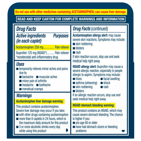 Advil Dual Action with Acetaminophen, Ibuprofen 125 mg / Acetaminophen 250 mg, Caplet - LL Medico