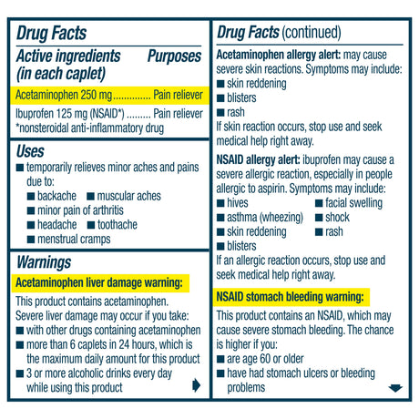Advil Dual Action with Acetaminophen, Ibuprofen 125 mg / Acetaminophen 250 mg, Caplet - LL Medico